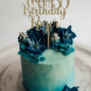 Happy Birthday Wood Cake Topper Wood , Acrylic Personalized Name Birthday Cake Topper Any Name & Number Birthday Cake Topper image 2