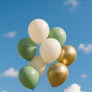 Eucalyptus Balloon Bundle | Sage Green, Chrome Gold & White Balloons | Baby Shower, Wedding, Bridal Shower Decor | Sage Green Balloons
