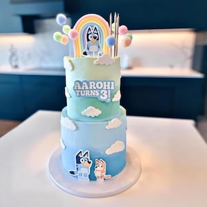 Personalisierbar Bluey Cake Topper Set: Doppelschicht-Kuchen-Charm
