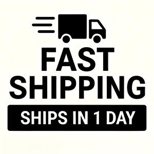 May include: Black and white graphic of a delivery truck with the words "FAST SHIPPING" above a black rectangle with the text "SHIPS IN 1 DAY". The image is on a white background.
