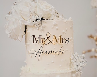 Personalized Mr & Mrs Gold Mirror Acrylic Wedding Cake Charm