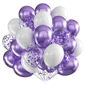 12&quot; Purple Balloons Set for Party/ Purple White and Purple Confetti Balloons for Birthday Baby Shower/ Purple Balloon for Celebration