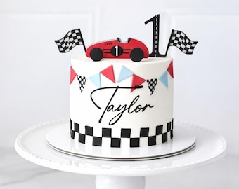 Personalized Race Car 1st Birthday Cake Topper Set