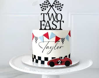 Personalized Two Fast Cake Topper: Acrylic Race Car 2nd Birthday Decor