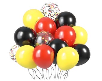 Mickey Mouse Balloon Set: Red, Yellow, Black & Confetti - Party Decor