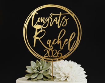 Personalized Graduation Cake Topper: Class of 2026, Wood & Acrylic