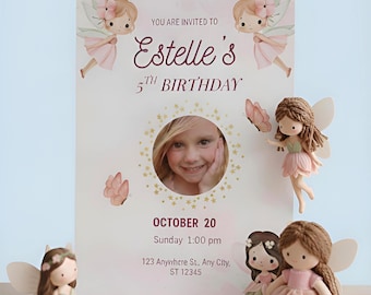Fairy Garden Birthday Invitation with Photo, Magical Floral Girl Party Template (Digital Download)