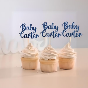 Custom Baby Name Cupcake Toppers: Glitter Baby Shower Decor