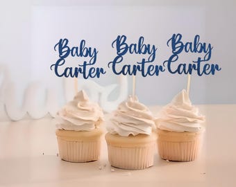Baby Name Cupcake Toppers/Custom Baby Shower Baby  Name Cupcake Topper/ Birthday Name Baby Shower Party Decor /Baby Name Gender Reveal Party