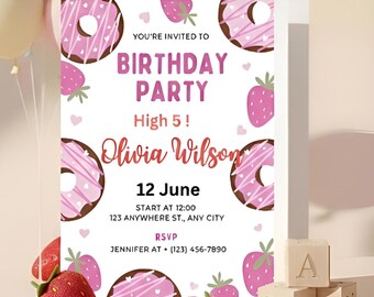 Editable Pink Birthday Party Invitation Template, Instant Download Canva Digital Invite with Photos
