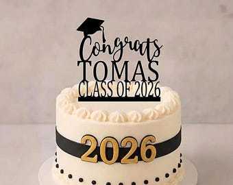 Personalized Graduation Cake Topper 2026: Wood & Acrylic, Hand-Painted