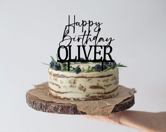 Personalized Birthday Cake Topper: Hand-Painted Wood & Acrylic
