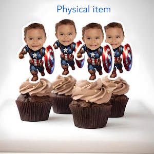 Captain America Personalized Face Cupcake Toppers/ Cupcake Toppers / Custom Face Cupcake Topper/ Cupcake Toppers for Birthday Party Decor