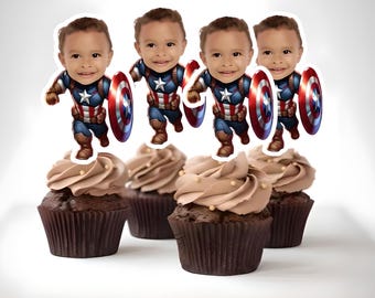 Superhero Theme Custom Face Cupcake Toppers / Cupcake Toppers / Custom Face Cupcake Topper/ Cupcake Toppers for Birthday Party Decor