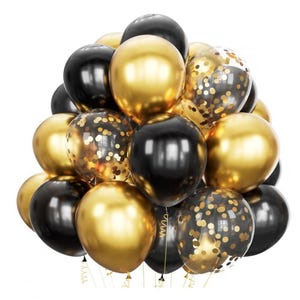 Black and Gold Metallic Chrome & Gold Confetti Balloon/Retirement Graduation Wedding/Engagement Decoration Winter Baby Shower/Birthday Party