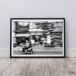 Vietnam Poster, Vietnam Art Print, Street Art, Black and White Print Wall Art, Motorbike Print, Travel Poster, Instant Digital Download