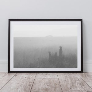 Geparden in der Serengeti, schwarz weiß Poster, Wildtiere Print, Tier Wand Kunst Digitaldruck, sofortiger digitaler Download