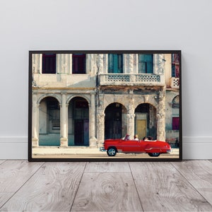 Red Car, Vintage Car Print, Old Havana Cuba Photography, Classic Car Wall Art, Travel Print, Landscape, Home Decor, Instant Digital Download