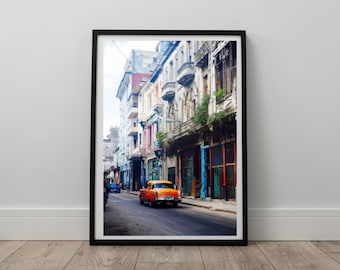 Calles de La Habana Vieja, Cuba Wall Art Travel Print, Classic Car Havana Poster, Fotografía cubana, Cuba Art Print, Descarga digital instantánea