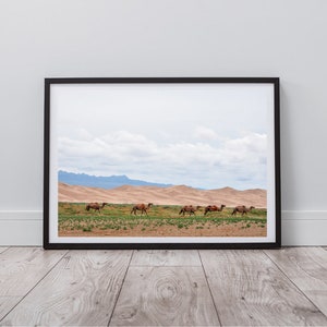 Camels in the Gobi Desert Poster, Desert Print, Travel Photography Digital Wall Art Print, Home Decor Wall Art, Instant Digital Download