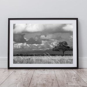 Serengeti Africa Print, Travel Poster, Home Decor, Black and White Landscape Photography Digital Wall Art Print, Instant Digital Download