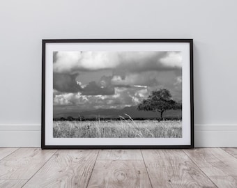 Serengeti Africa Print, Travel Poster, Home Decor, Black and White Landscape Photography Digital Wall Art Print, Instant Digital Download