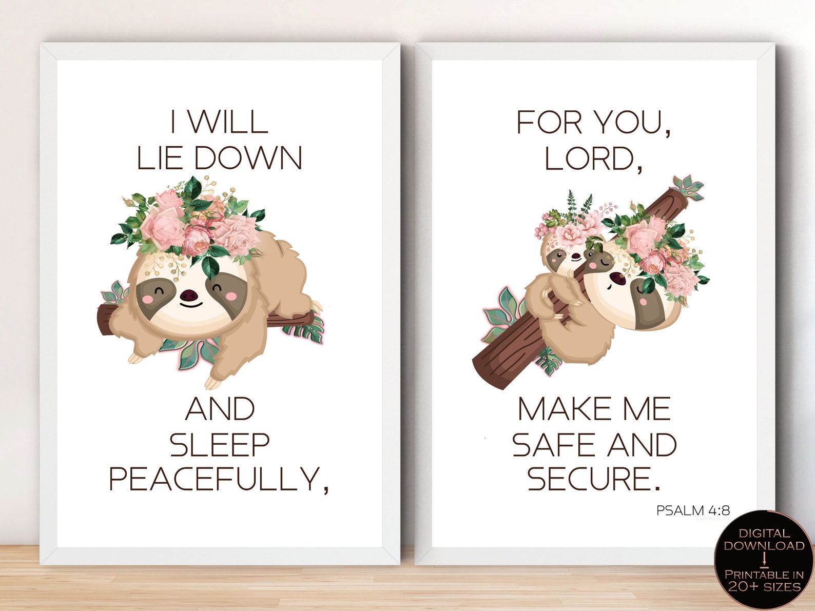 PSALM 4:8 Sloth Baby Nursery Sloth Bible Verse Wall Art | Etsy