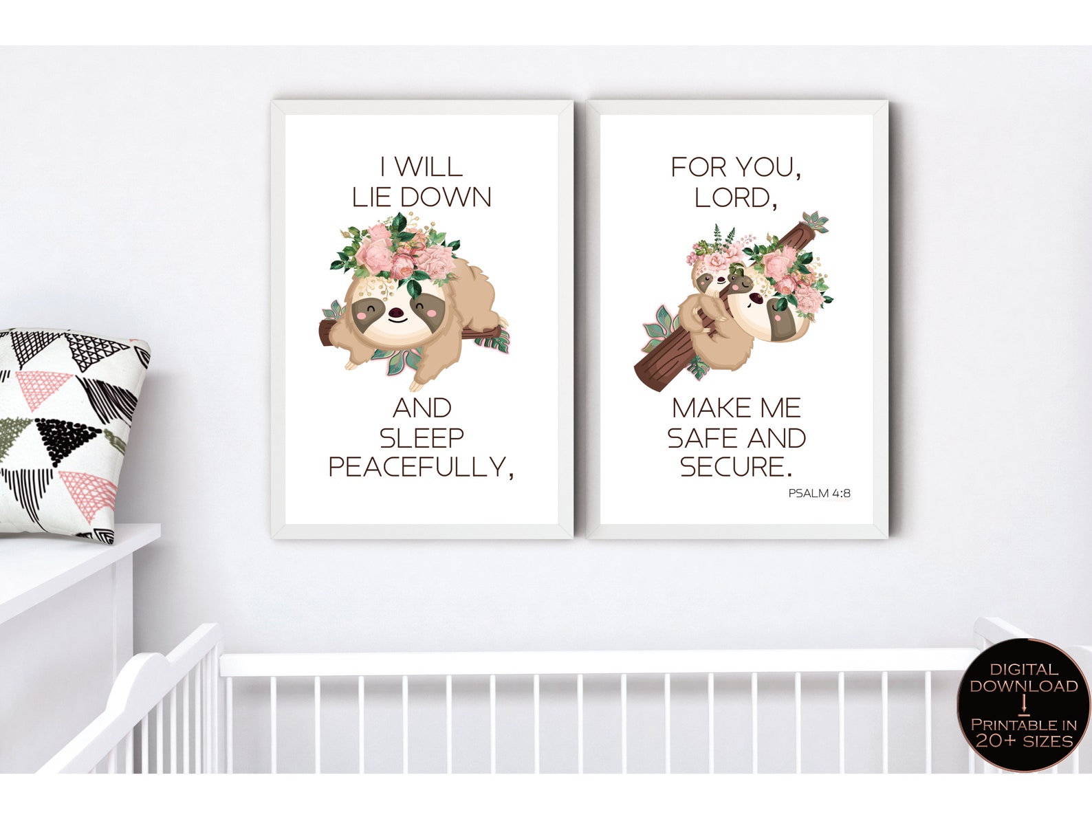 PSALM 4:8 Sloth Baby Nursery Sloth Bible Verse Wall Art | Etsy