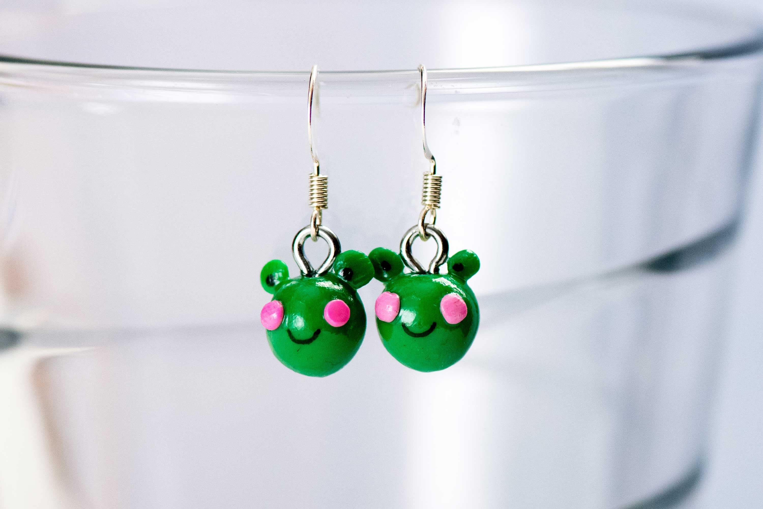 Cute Green Frog Polymer Clay Earrings Froggie Earrings Cute Etsy UK