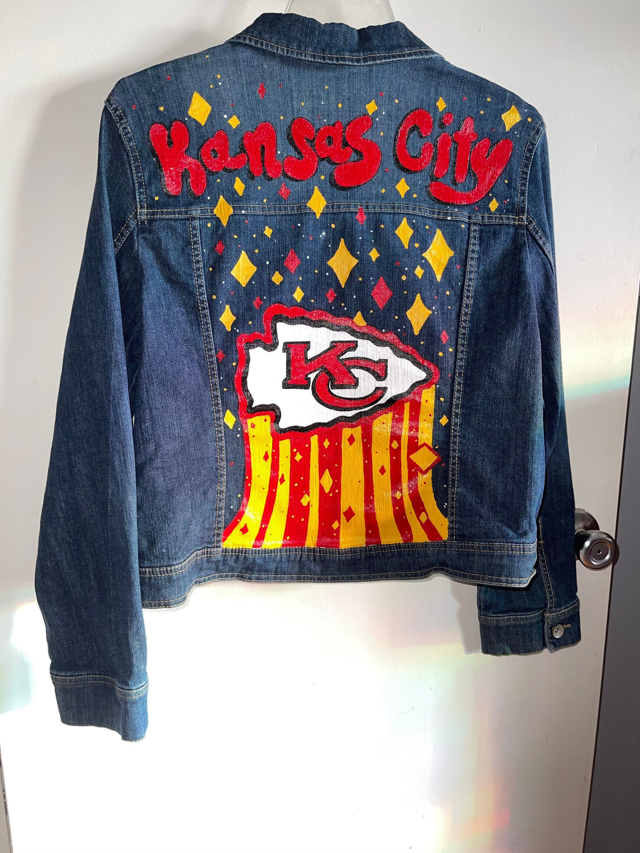 Kansas City Chiefs hand painted denim jacket Etsy