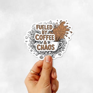 3PCS Fueled by Coffee & Chaos Sticker, Retro Mom Life Decal, Funny Mama Vinyl Sticker for Laptop, Water Bottle, Relatable Gift for Mom