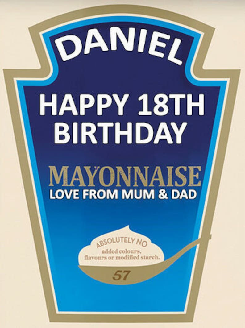 Personalised Mayonnaise Label Any Occasion Birthday Etsy