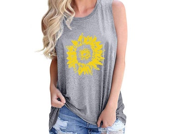 Graphic T Shirt for Women Womans Floral Workout Tank, Botanical Floral Muscle Tank Top Wildflower Shirt Sunflower Tank Gift for Her