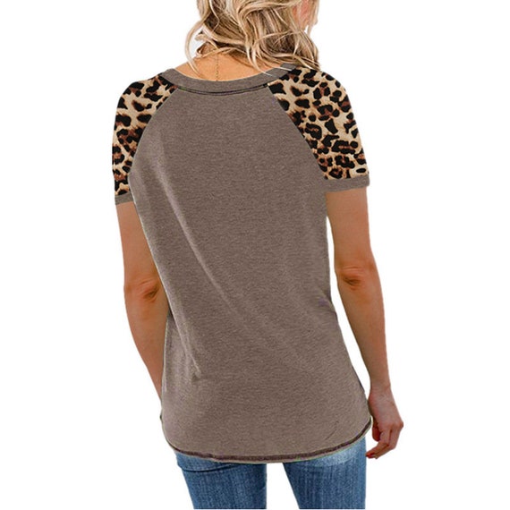 LEANI Leopard Print Tops for Women Long Sleeve Color Block Tunic Sweatshirt Top