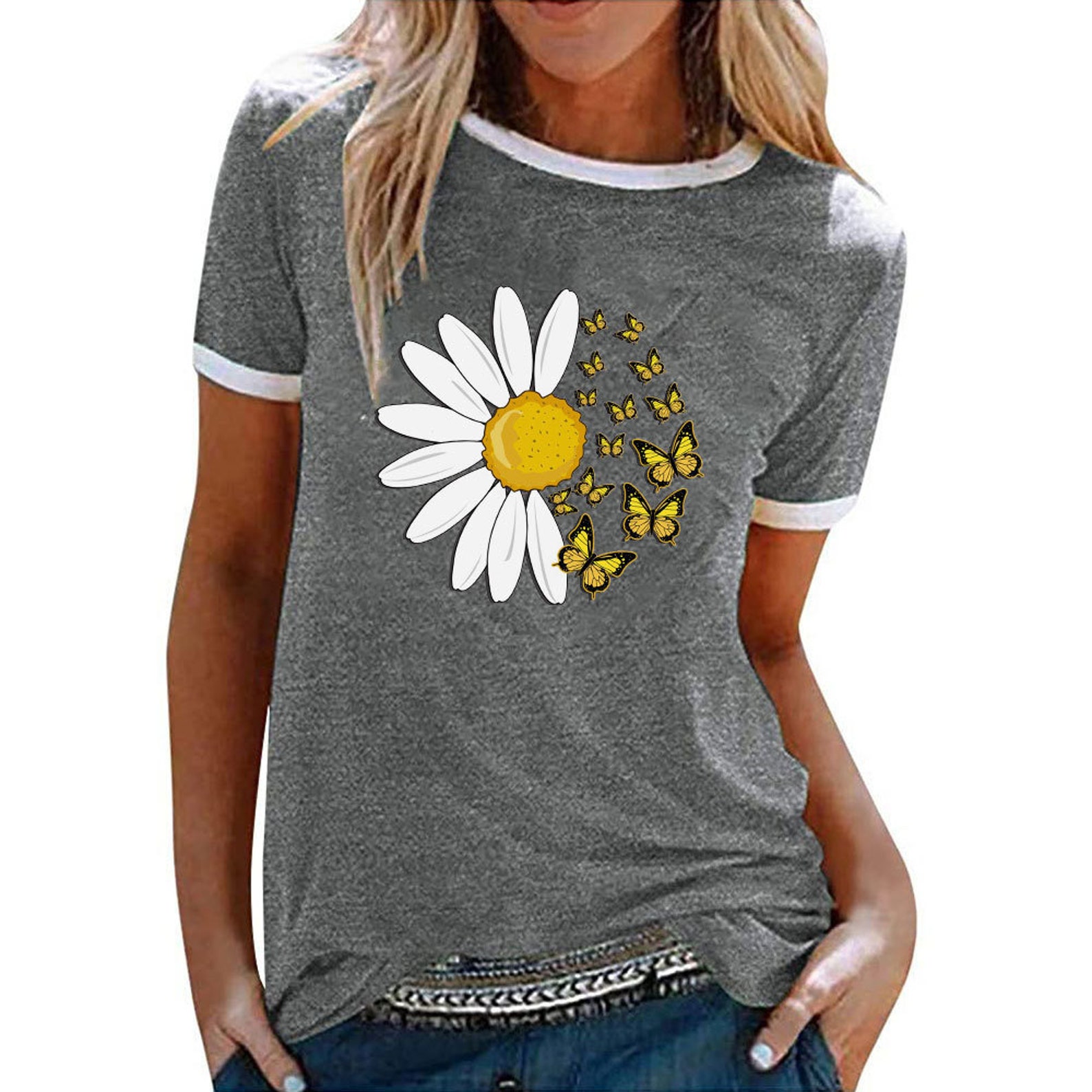 Womens Daisy Butterfly T Shirt Daisy Print T Shirt Butterfly | Etsy