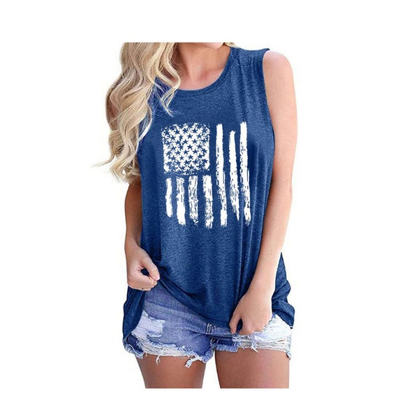 Womens American Flag Tank Top Loose 