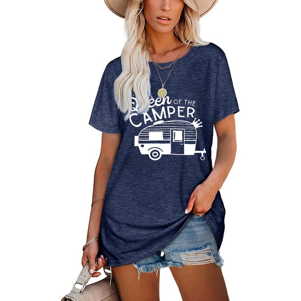 Queen of The Camper T-Shirt Women Camping Shirt Cute Camper Camping RV Graphic Tops Funny Letter Print Short Sleeve Tee Queen of The Camper T-Shirt Women Camping Shirt Cute Camper Camping RV Graphic Tops Funny Letter Print Short Sleeve Tee