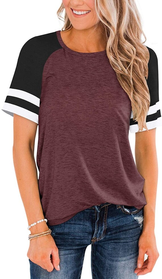 Womens Raglan Short Sleeve Shirts Crew 