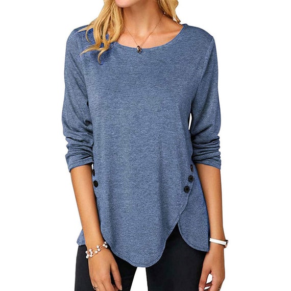 Womens Long Sleeve Tunic Tops Casual 