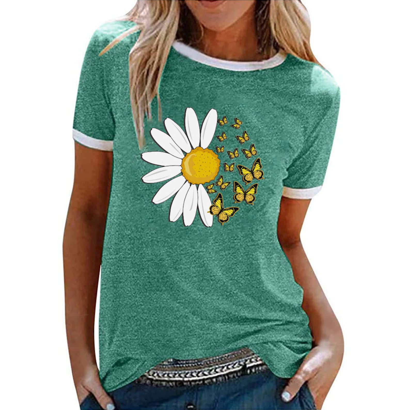 Womens Daisy Butterfly T Shirt Daisy Print T Shirt Butterfly Etsy
