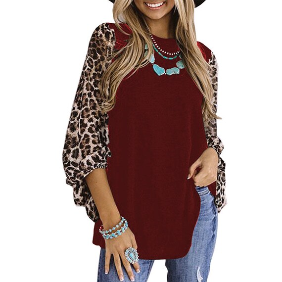 Long Sleeve Animal Leopard Color Block 