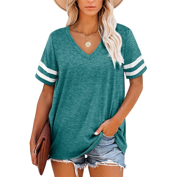 Womens Summer Short Sleeve Shirt V Neck 