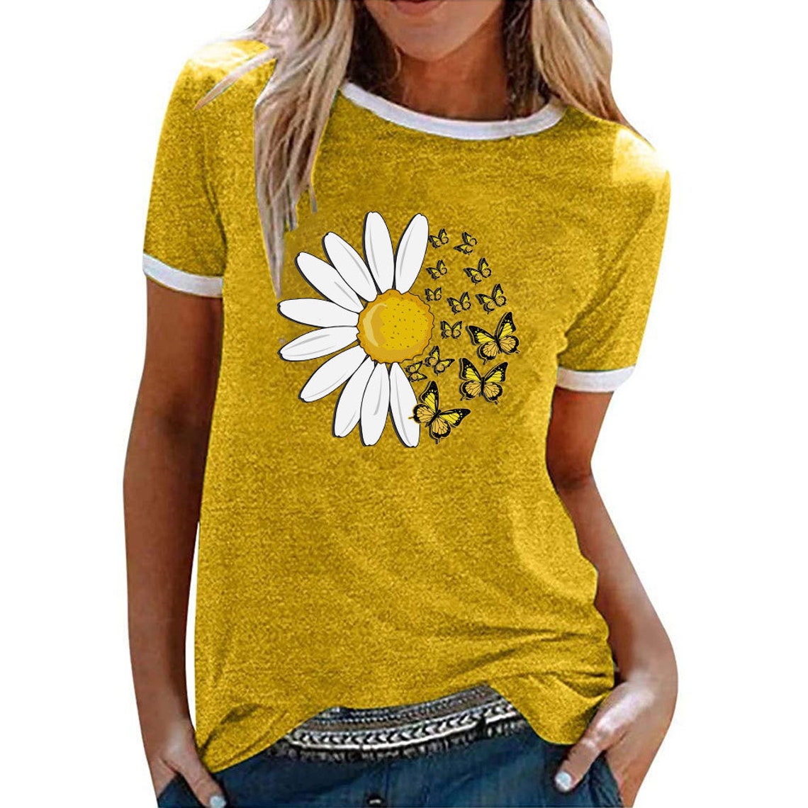 Womens Daisy Butterfly T Shirt Daisy Print T Shirt Butterfly | Etsy