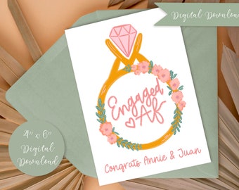 Tarjeta de despedida de soltera personalizada: Diseño floral de anillo (descarga digital)