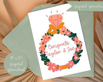 Tarjeta de despedida de soltera personalizada: Diseño floral de anillo (descarga digital)
