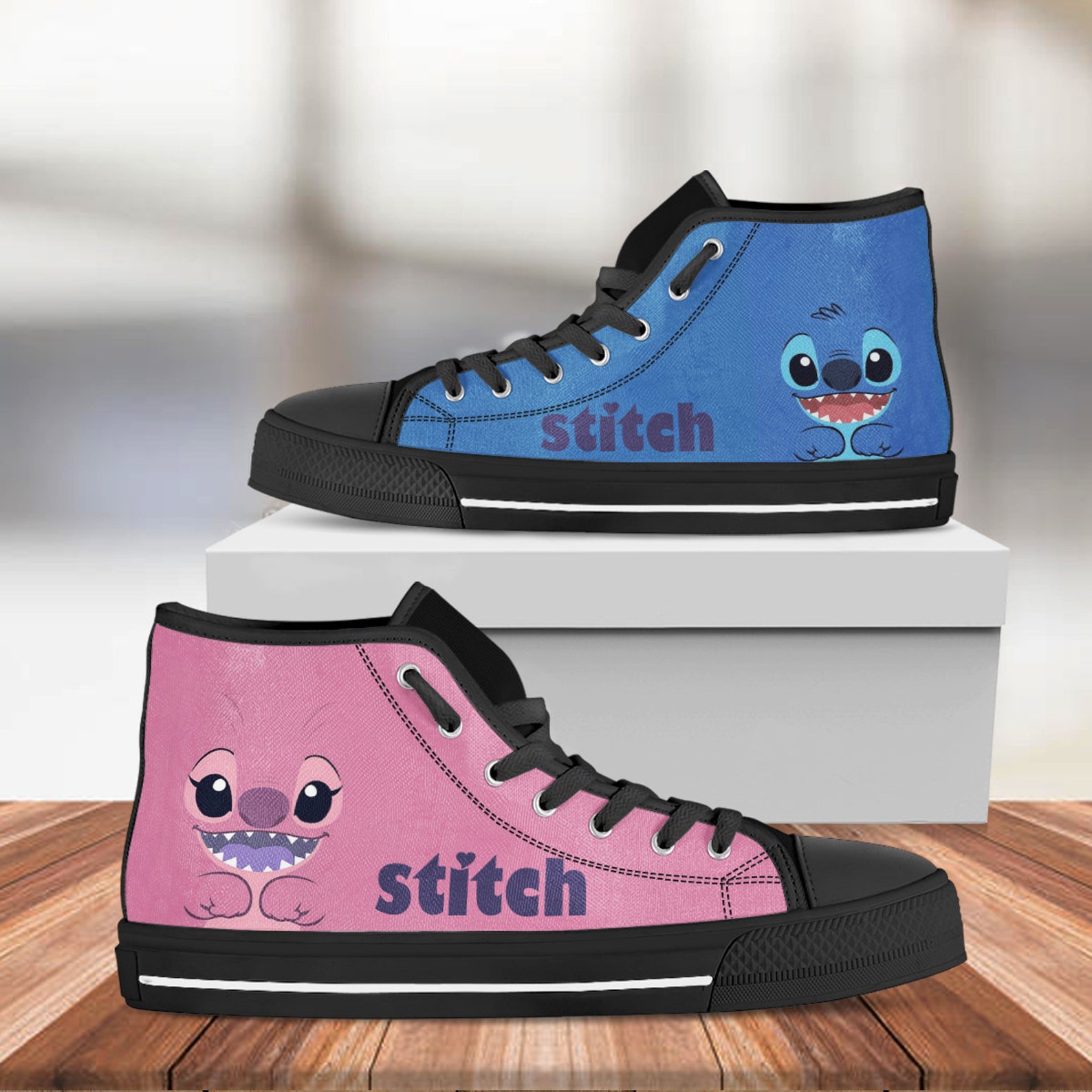 Stitch Cartoon 20 Hightop Canvas Shoes Father's Day | Etsy