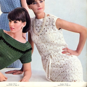 Crochet dresses, 1960's style, vintage patterns,  high resolution cleaned PDF download. Instructions are for all dresses shown (5 dresses)