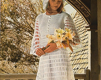 Crochet dress, 1970's style, vintage pattern,  high resolution cleaned PDF file to download.