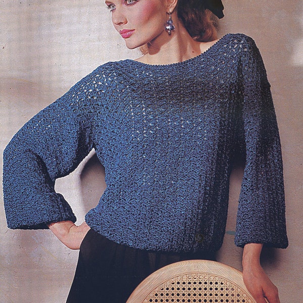 Crocheted sweater, 1970's style, vintage pattern,  high resolution cleaned PDF download. Instructions are for small, medium and large