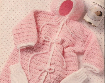 Hooded Baby Bunting with mittens, vintage pattern, PDF pattern download